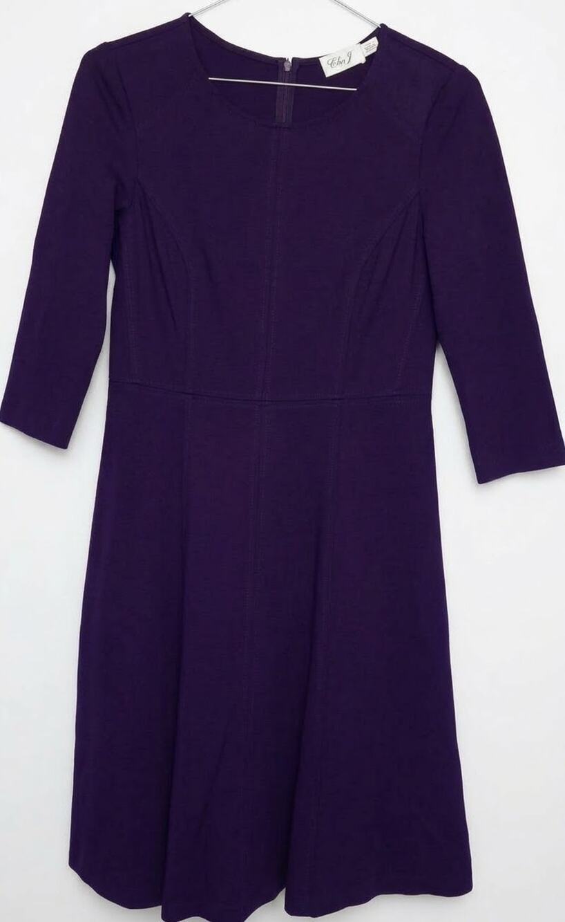 Eliza J Women Fit Flare Dress 3/4 Sleeve. Knee Length Size 10 Royal Deep Purple
